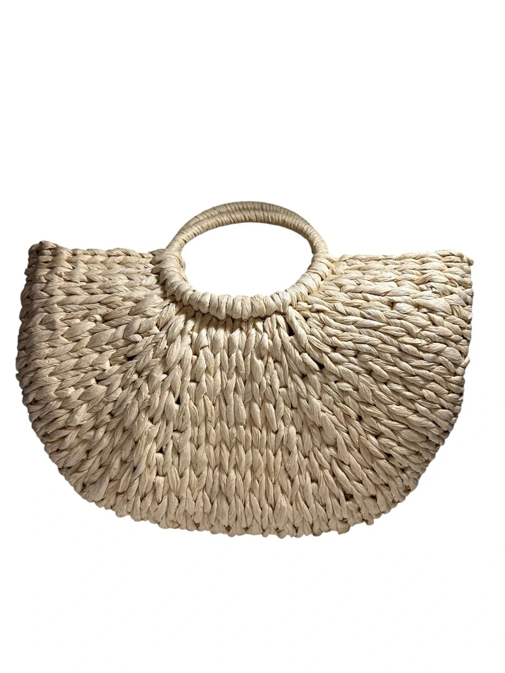 L’OCCITANE STRAW TOTE BAG WITH BRIGHT YELLOW LINING.